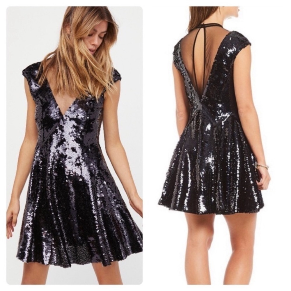 Free People Dance Til Dawn Sequin Mini Dress Black NWT Large